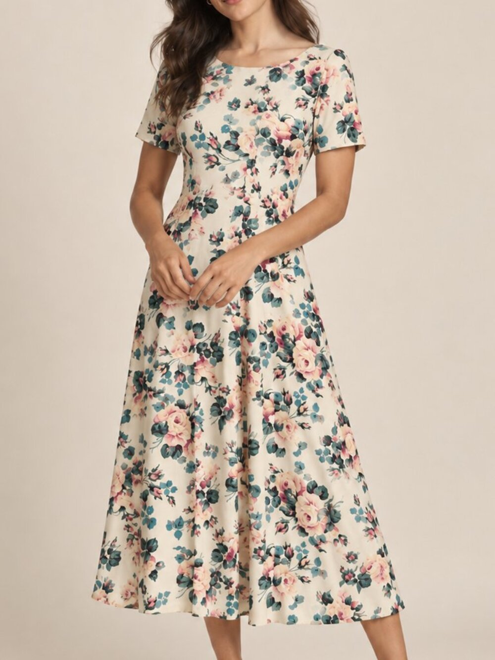 Vintage E.D. Michaels Floral Rayon Midi Dress Made in USA